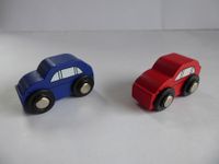 2 tolle Auto, Rot und Blau, zu Brio passend, 6,0cm, Holz