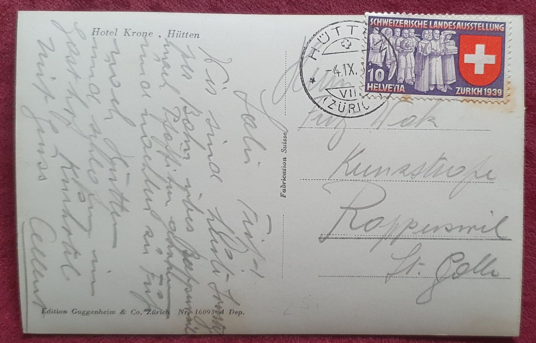 Cartoline postali: Hütten ZH 1939 - Hotel Krone,  Oldtimer – Usato da Kreuzlingen venduto da Rschweiz1 1