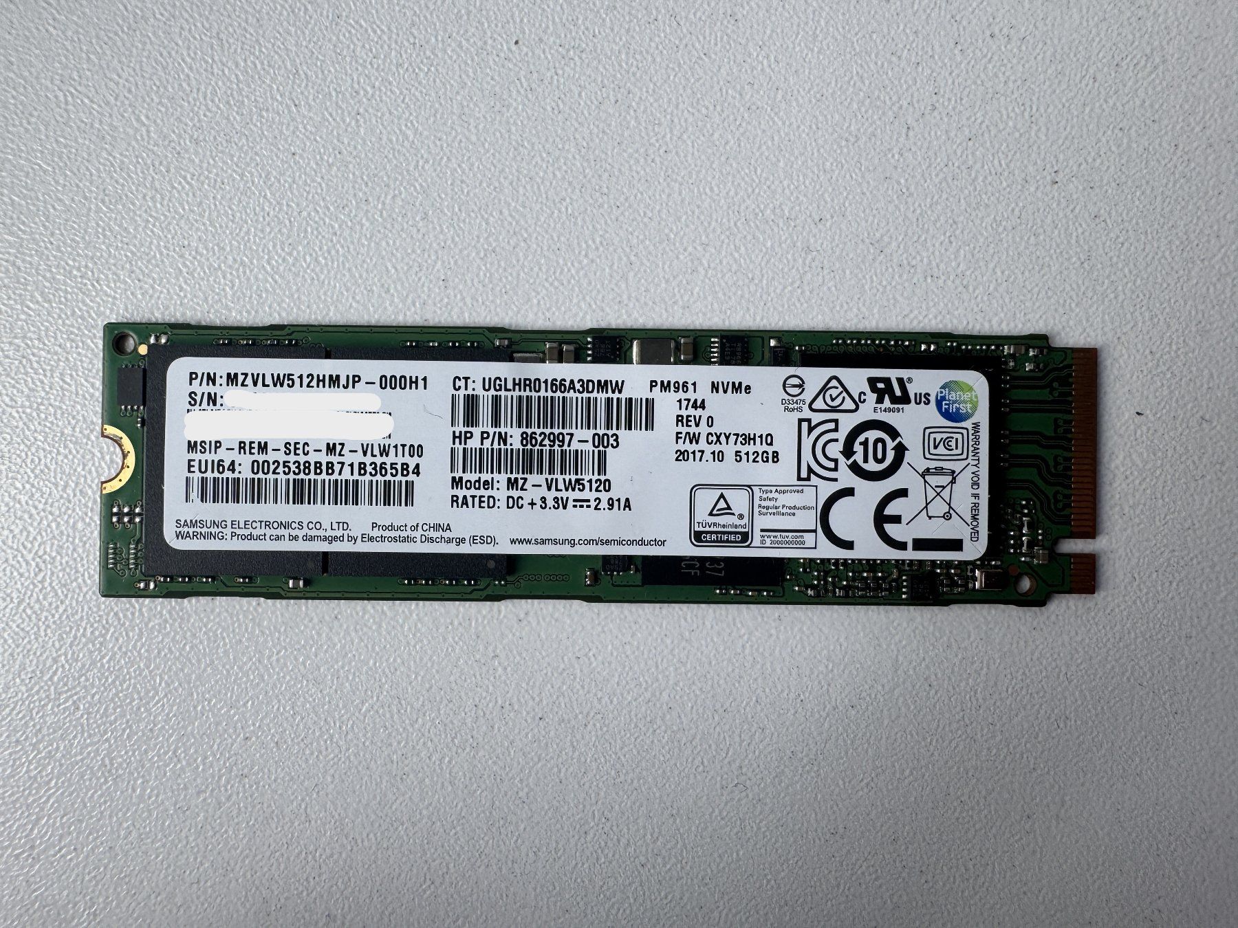 Samsung Harddisks: Samsung PM961 NVMe SSD – Gebraucht aus Bremgarten AG von joker_eat_world