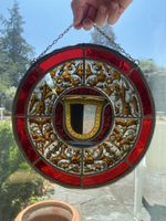Rundes Buntglasbild / Glasscheibe mit Wappen von Burgdorf