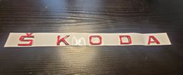 Skoda Schriftzug /Rot,Chrom