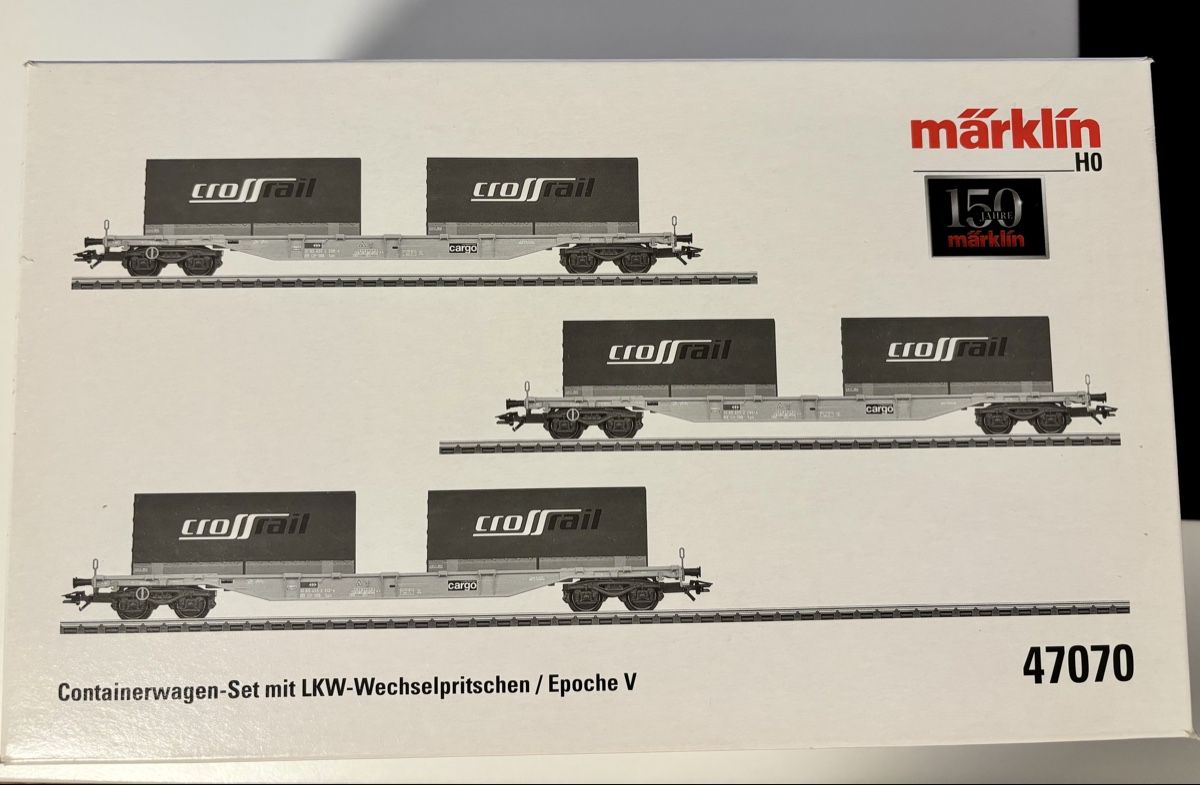 Märklin Modellini di ferrovie: Märklin 47070 H0 Containerwagen Set Crossrail  – Nuovo (secondo la descrizione) da Rüthi (Rheintal) venduto da Cytrixxxx