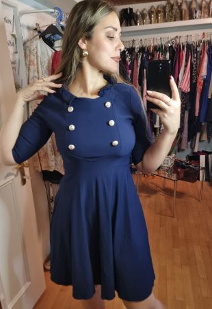 Elegantes Marinekleid mit StrassknöpfenGr.Ab 38/40 bis 40/42