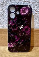 iPhone 16 Hülle Blumenmuster Schwarz/Violett  neu