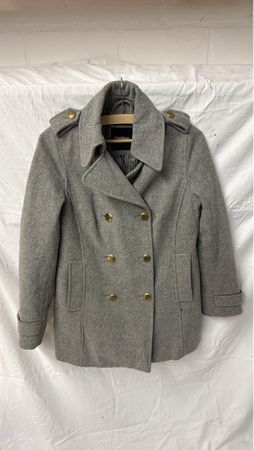 Elegante Graue Wolljacke Grösse S Doppelreiher Goldknöpfe