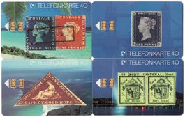 Briefmarken Serie - 4 volle Telefonkarten der E-Serie
