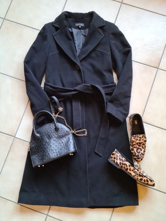 Manteau long noir en laine Lener Cordier taille 38