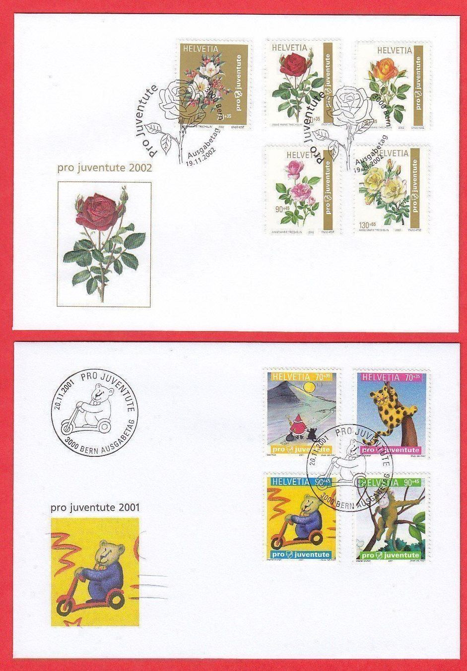 Tutti i francobolli: 2001 - 2002   Pro Juventute 2  FDC  Sätze  ERSTTAG – Nuovo (secondo la descrizione) da Adliswil venduto da Aenti
