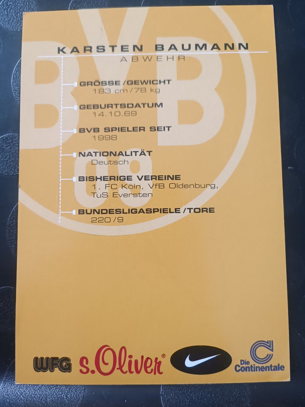 Autografi: Karsten Baumann - BVB - Handsignierte alte Karte – Usato da Menziken venduto da Artographs 1