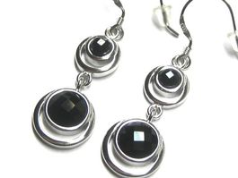 Ohrringe Ohrhänger Silber 925 / Onyx Imitat