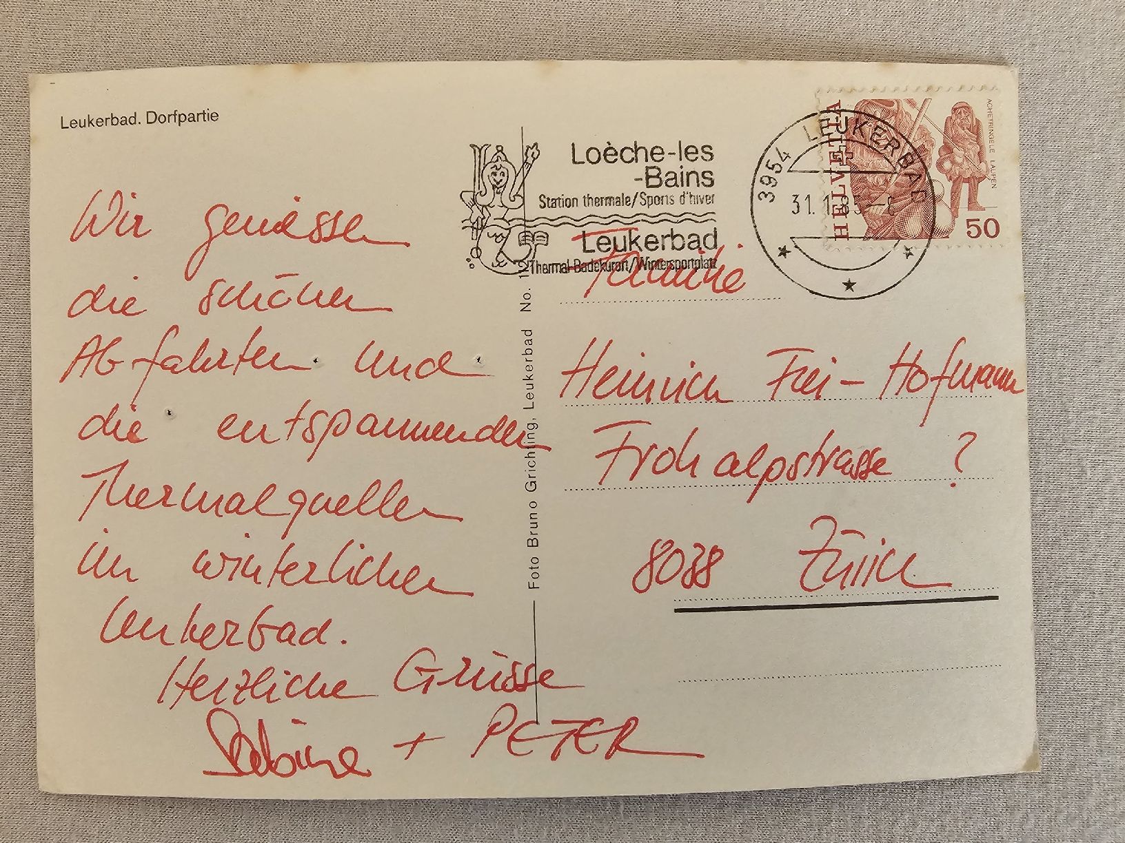 Ansichtskarten: Ansichtskarte Leukerbad mit Stempel 31.1.1985 – Gebraucht aus Bütschwil von Taranabo 1