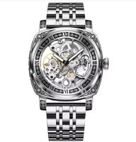 Montre Homme Squelette Automatique Acier Inoxydable Neuve
