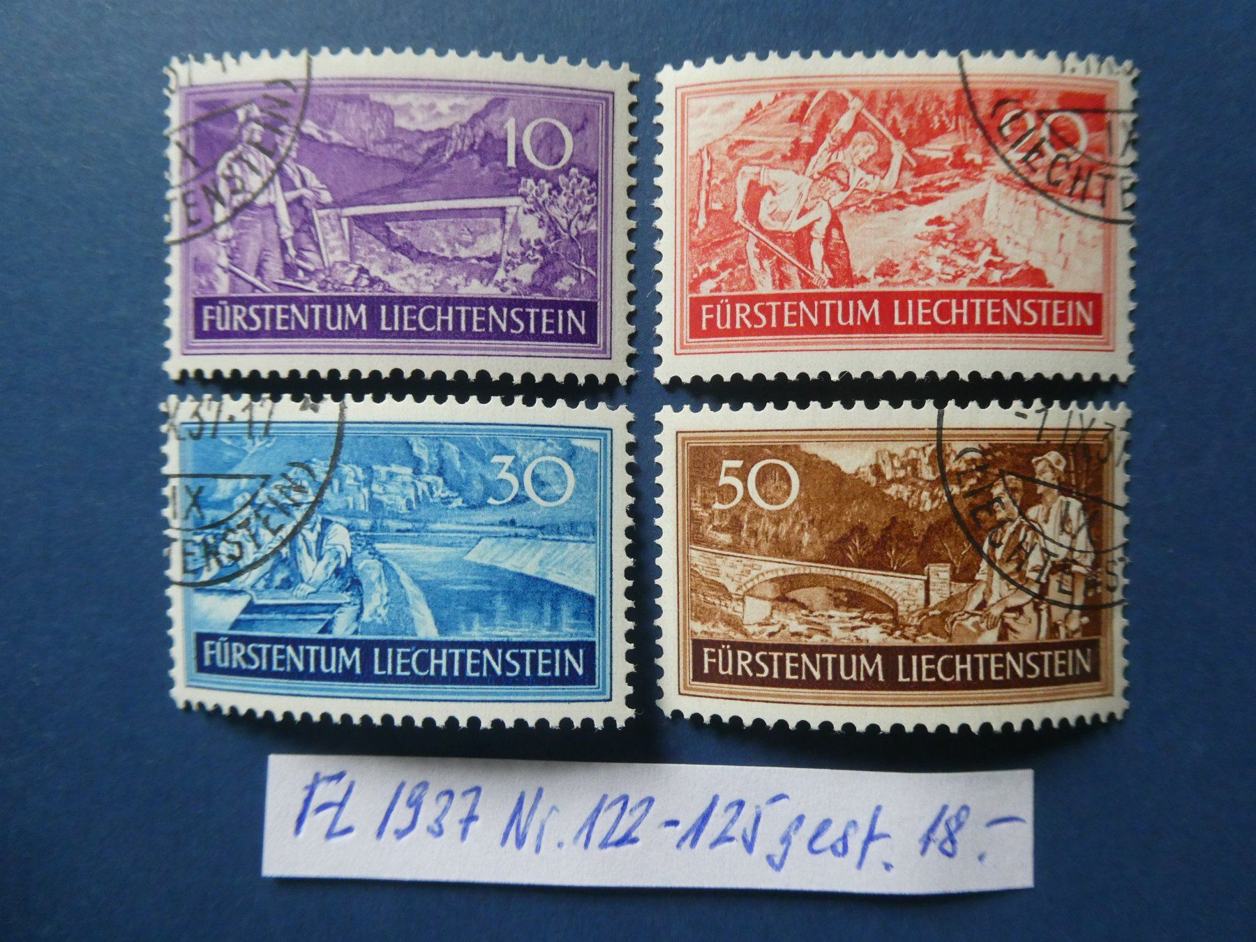 Tutti i francobolli: FL 1937 Nr. 122-125 gestempelt – Usato da Lausen venduto da Herbamare01