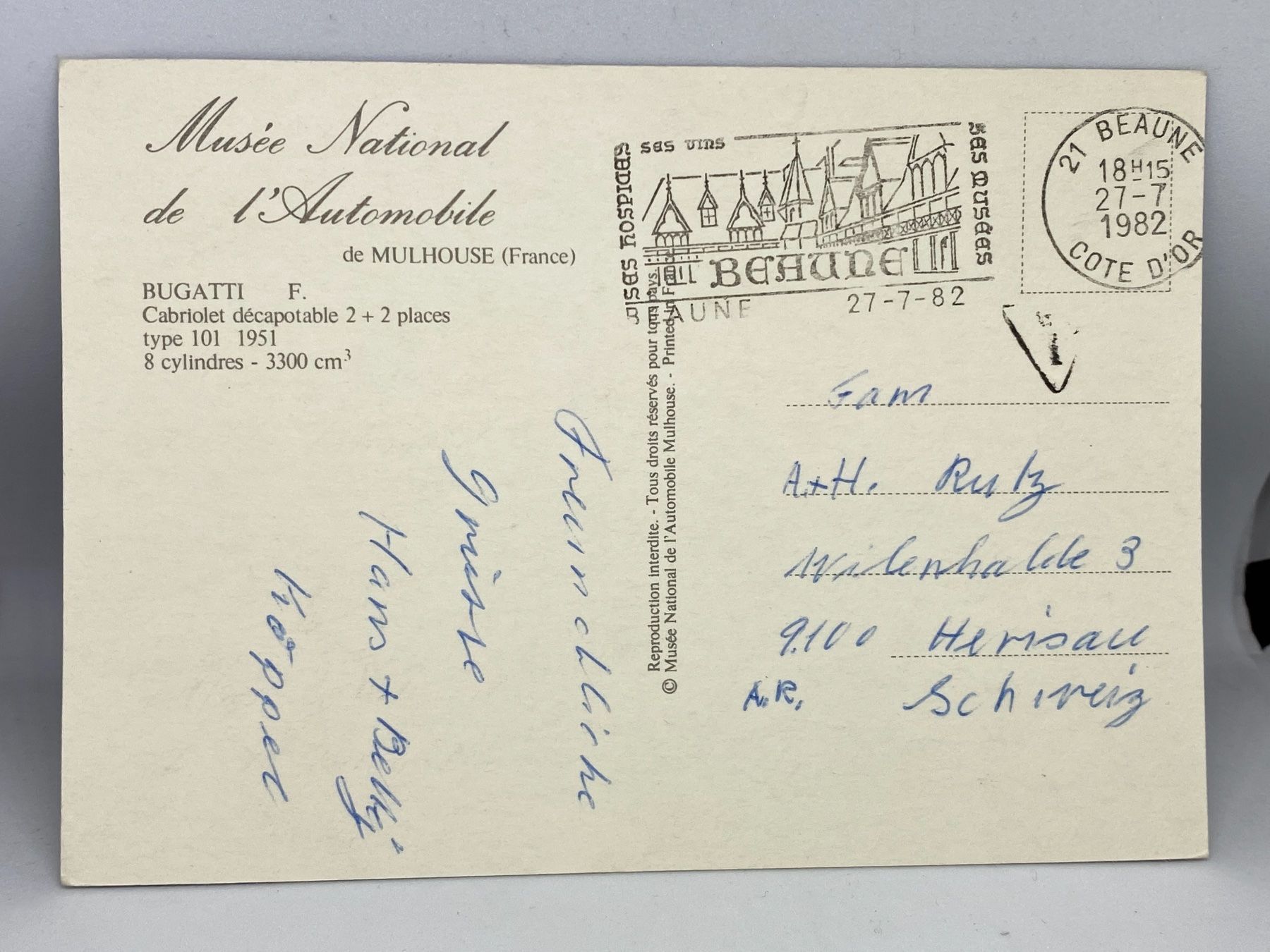 Ansichtskarten: AK Bugatti, Schlumpf- Museum, Mulhouse – Gebraucht aus Herisau von Fissore 1