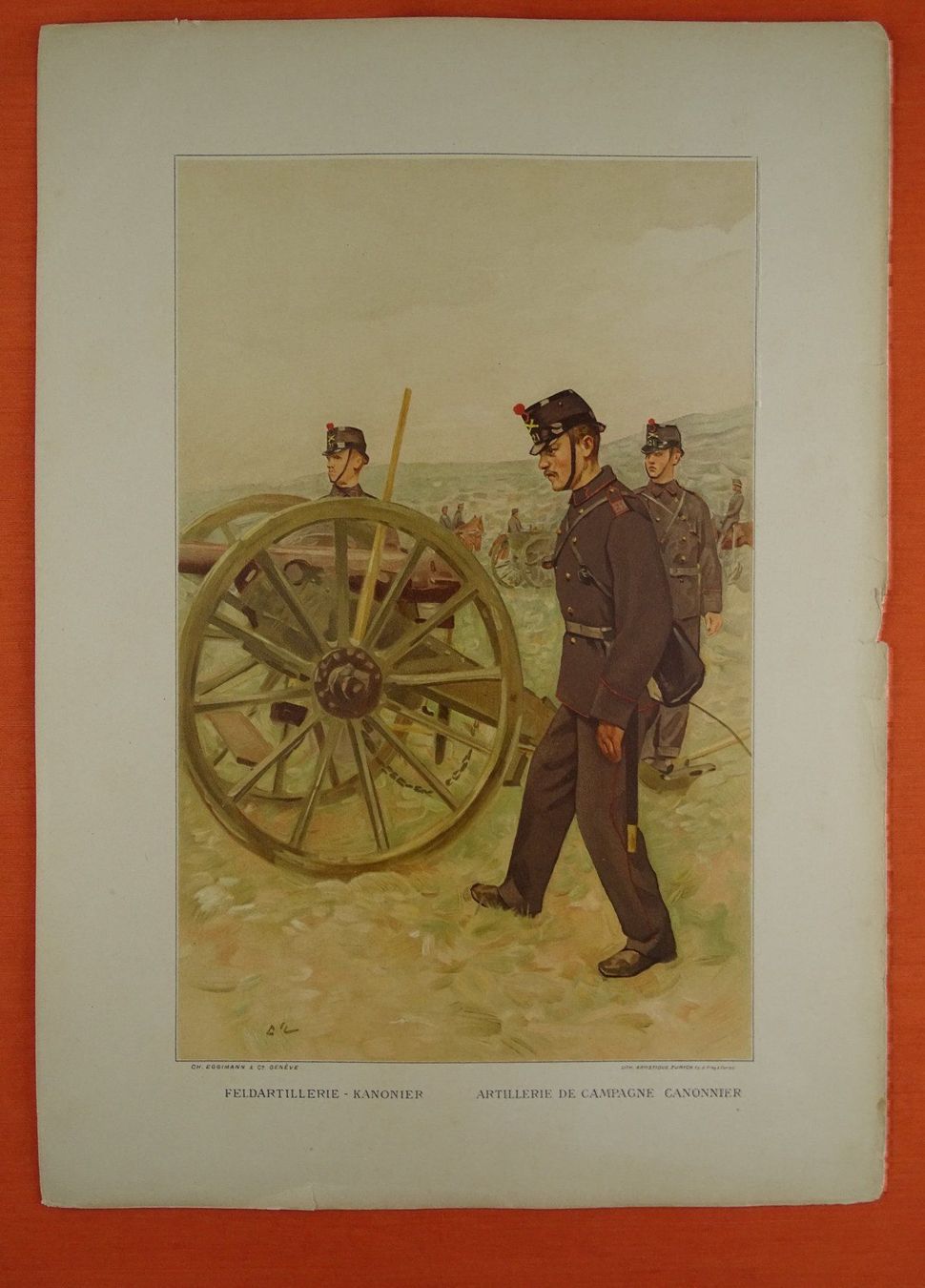 Grafica & Litografie: FELDARTILLERIE KANONIER, LITHO 1894 – Usato da Grüningen venduto da Kartensammler
