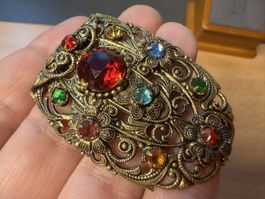 Vintage Blumennadel farbigen Steinen Made Tschechoslowakei