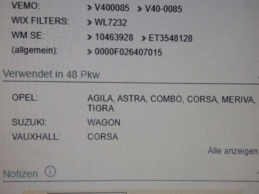 Opel Tutti pezzi di ricambio auto: Öl-Filter 9192425 OPEL CORSA – Nuovo e nell'imballaggio originale da Flawil venduto da LG-AG_Teilemarkt 1