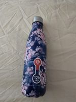 Thermo Trinkflasche Edelstahl 500ml Blumenmuster blau 8h/12h