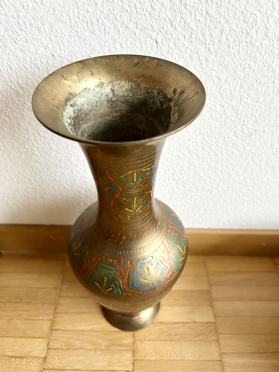 Vasen & Gefässe: Vintage Messing Vase mit bunten Details – Gebraucht aus Stäfa von yumai1 2