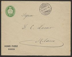 1892 Tüblibrief 25 grün mit Aufdruck HENRI FIERZ nach Milano