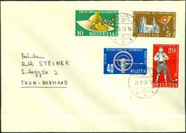 1955_SBK 320 - 323 gestempelt mit Thun 1; Gebrauchsbrief