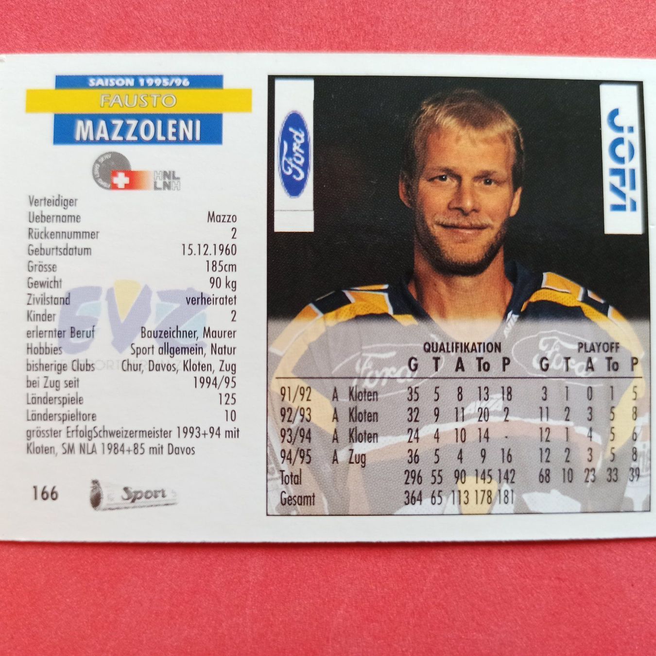 Sammelbilder & Trading cards: Fausto Mazzoleni - EV ZUG - 1995/96 – Gebraucht aus Dübendorf von kb86_MOVIE 1