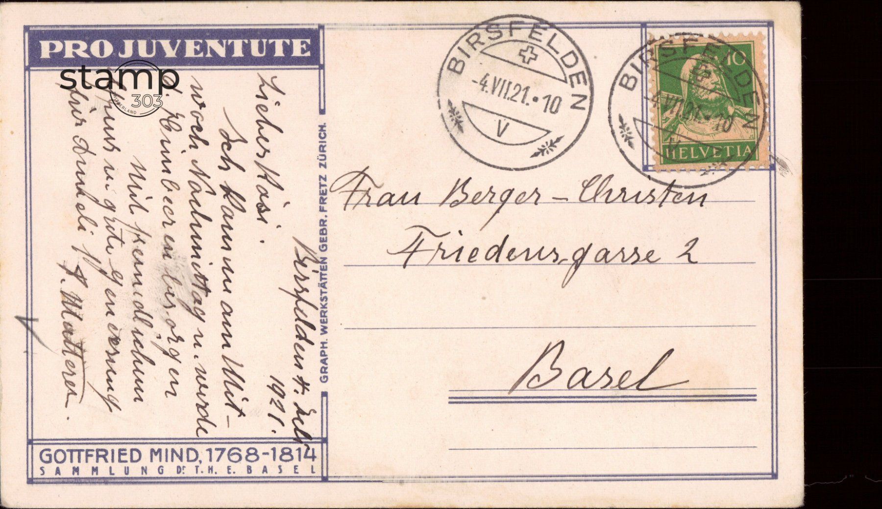 Cartoline postali: 1921 AK Pro Juventute Karte – Usato da Eggersriet venduto da stamp303 1