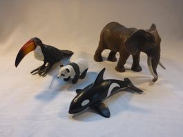 Spielfiguren Schleich Tuccan, Elefant, Orca und Panda