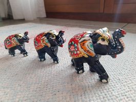 Colourful Indian Elephant Statues(Set of 3)/Elefantenstatuen