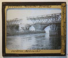 Glasdia Dresden Augustus Brücke vor dem Abbruch, 1907