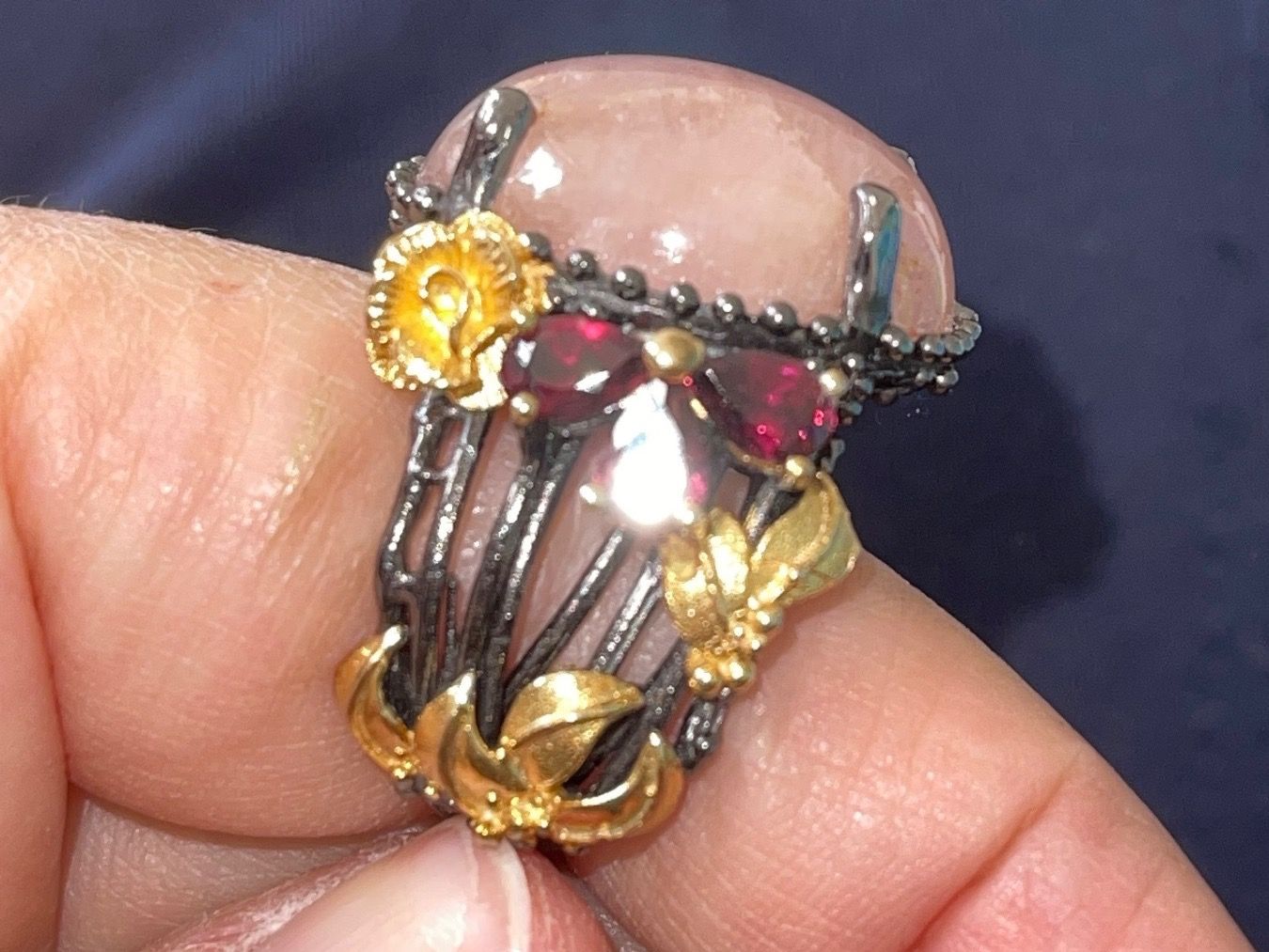 Llan Valls Joies Ringe: 💥Natural Morganite Cabochon SS925 & Gold Statement Ring🌟 – Neu (gemäss Beschreibung) aus Birsfelden von Brut