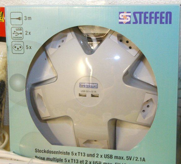 Fiches d'alim.: Steffen Krake 5fach Steckleiste mit 2 x USB – Neuf (Voir description) à Schachen LU par Dbd7 3