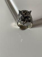Wolf Ring Silber 925 Motiv Wolfskopf massiv guter Zustand