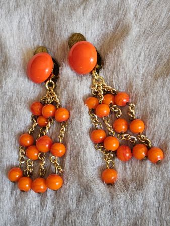 Vintage trendige Orange Ohrclips, 60er Jahre