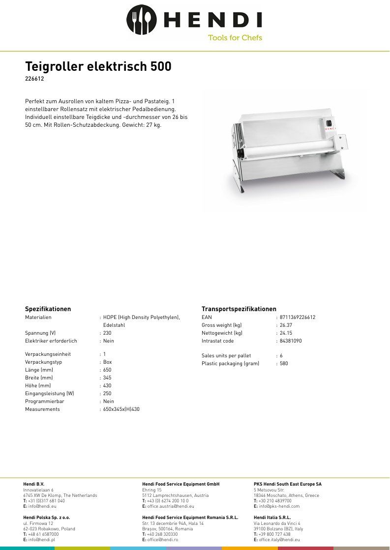 Elettrodomestici da cucina: Teigroller elektrisch 500 - Hendi – Nuovo (secondo la descrizione) da Wängi venduto da SPCSHOP 1