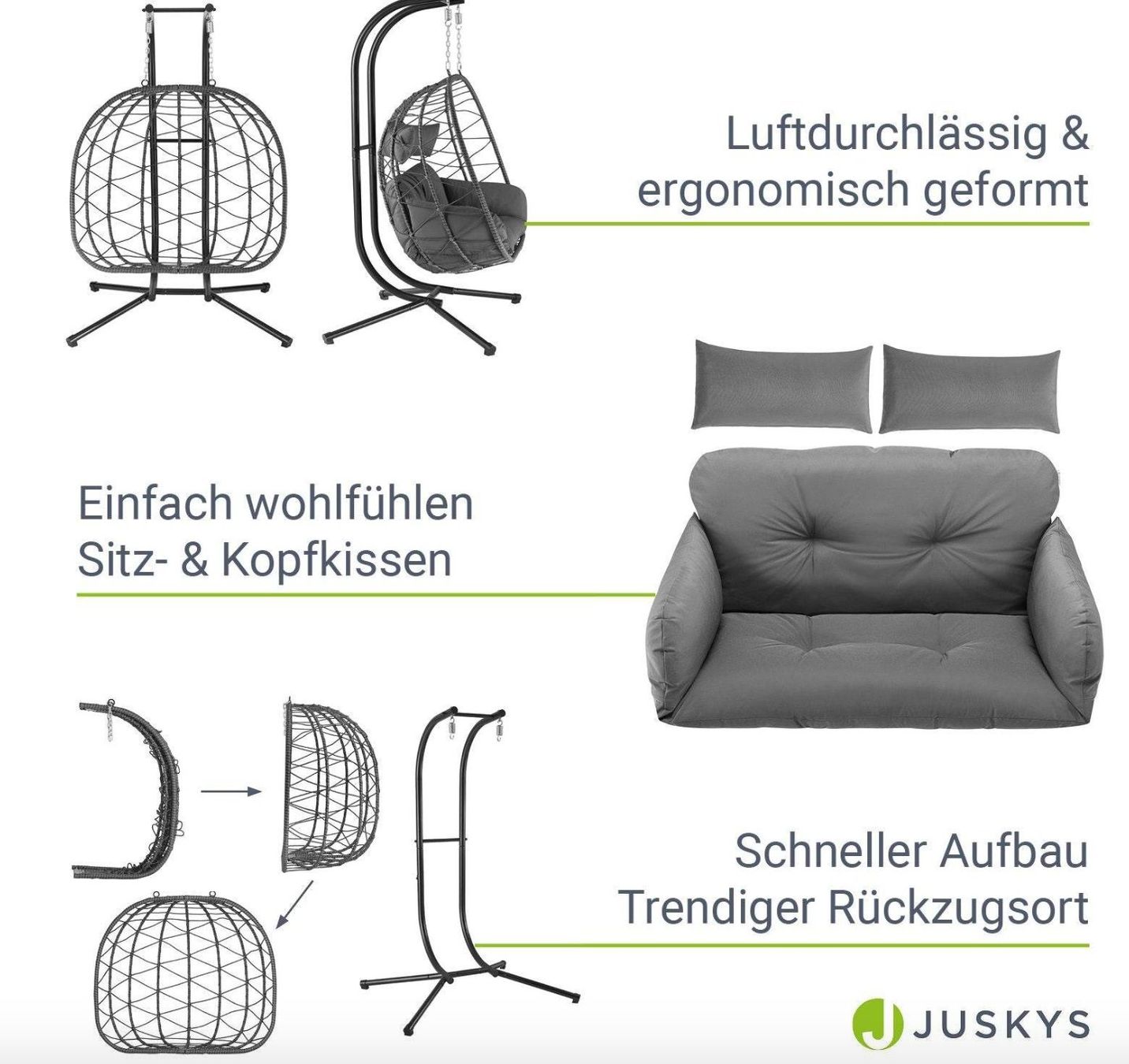 Poltrone pensili da giardino: Polyrattan Doppel Hängesessel Aria + Gestell -Gratis Versand – Nuovo e nell'imballaggio originale da Kleinwangen venduto da meinwarenkorb.ch 4