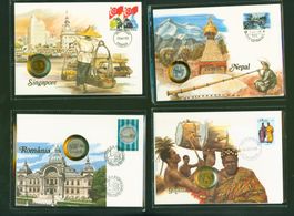 Münzbriefe Nepal, Singapur, Ghana Rumänien (AX590)