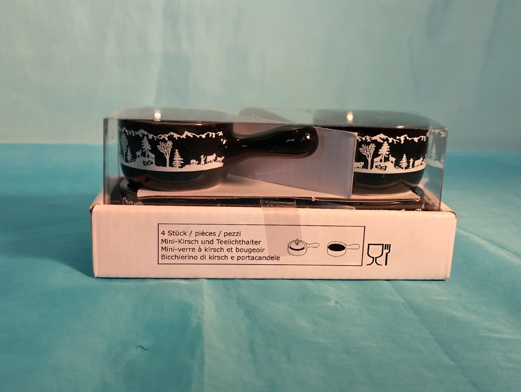 Migros Elettrodomestici da cucina: 4 Mini-Kirsch-Caquelons / Teelichthalter Neu, Scherenschnitt – Nuovo e nell'imballaggio originale da Bellach venduto da JingleCherry