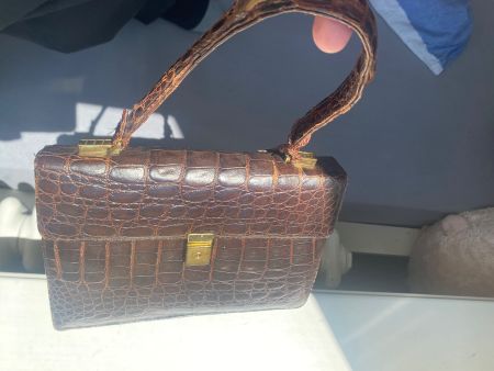 Handtasche Kroko Leder braun