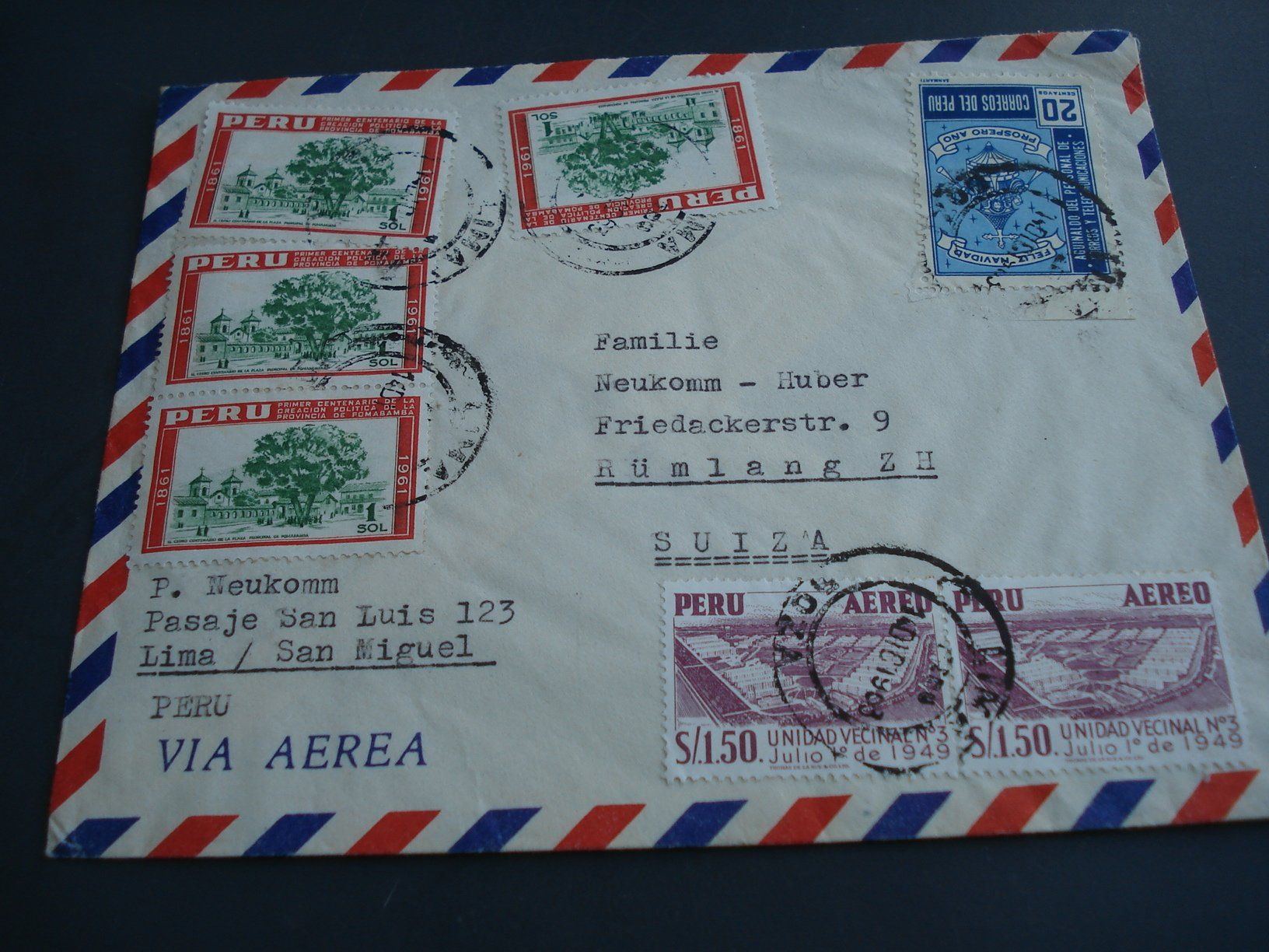 Tutti i francobolli: Flugbrief Peru-Rümlang, 1963, bunt frankiert – Usato da Niederwil AG venduto da morostahu