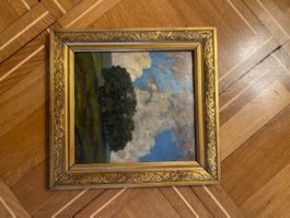 Gemälde Landschaft mit Baum und Wolken im Goldrahmen
