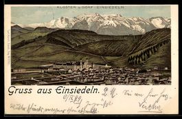 Lithographie Einsiedeln, Kloster und Ort