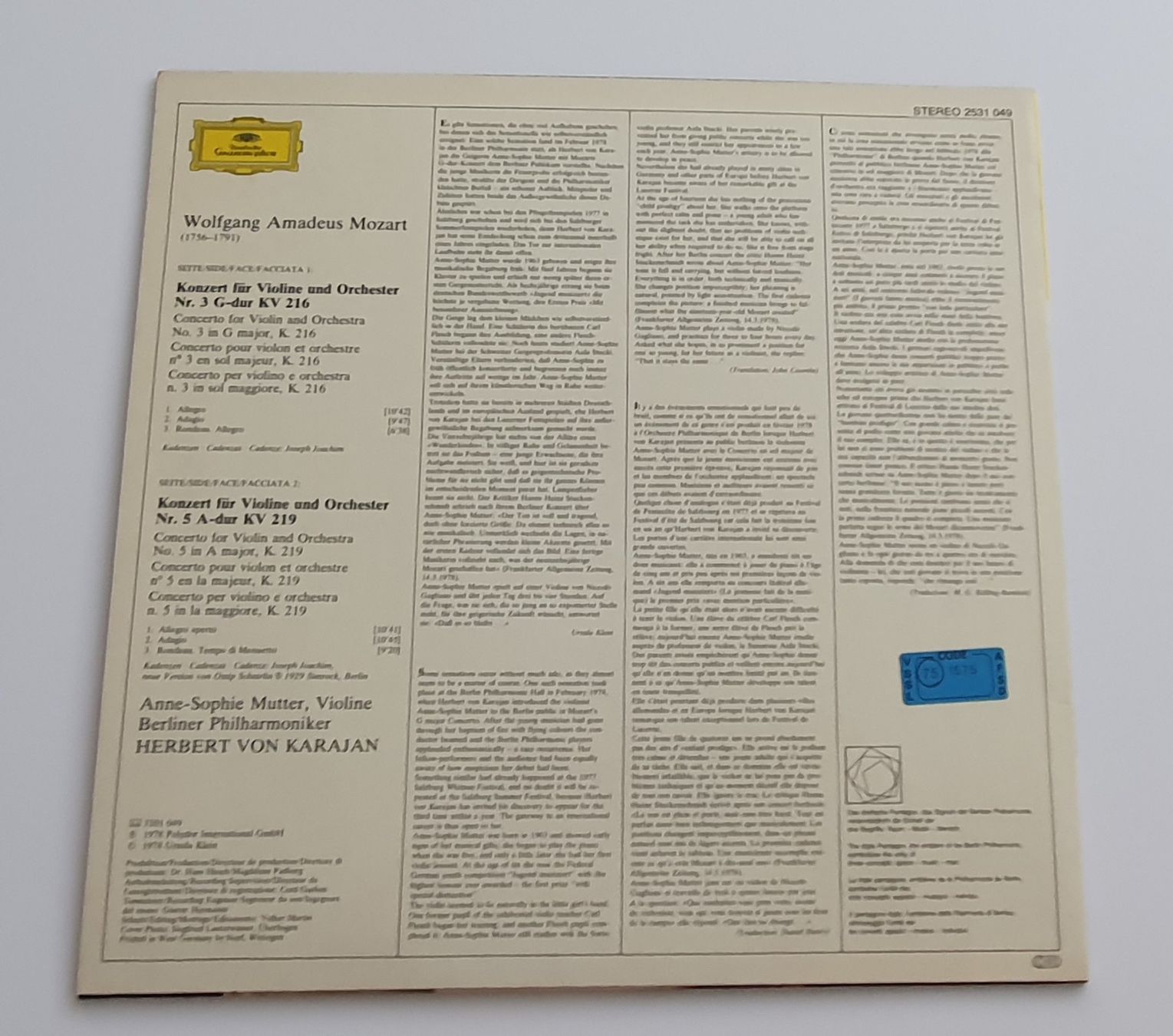 Dischi in vinile: Mozart, Mutter, Karajan - Violinkonzerte No.5 A-dur – Usato da Zuchwil venduto da AdamO. 4