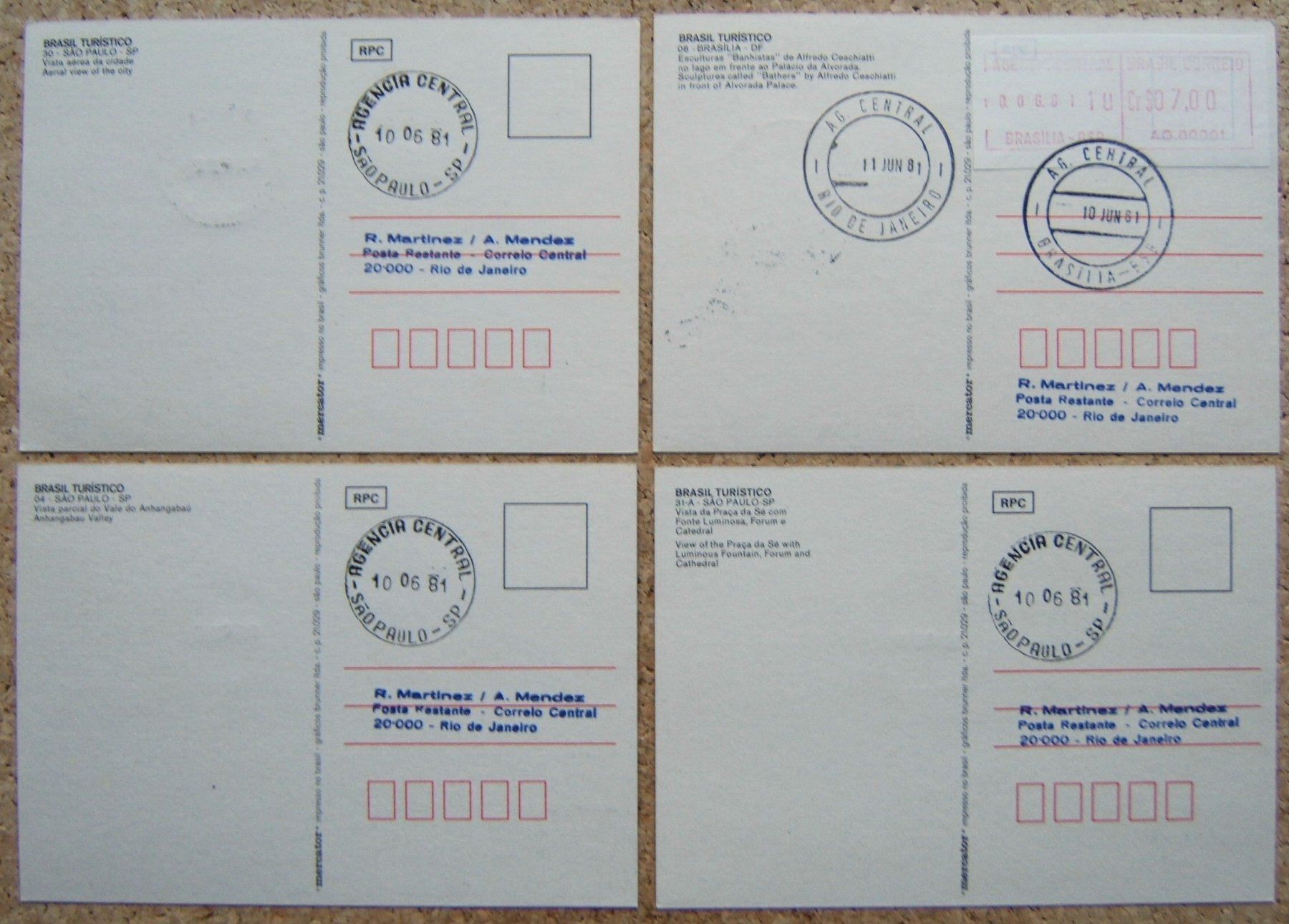 Tutti i francobolli: BRASILIEN 8 AK / MAXIMUMKARTEN MIT ATM 10.6.1981 – Usato da Brunnen venduto da Nonne04 2