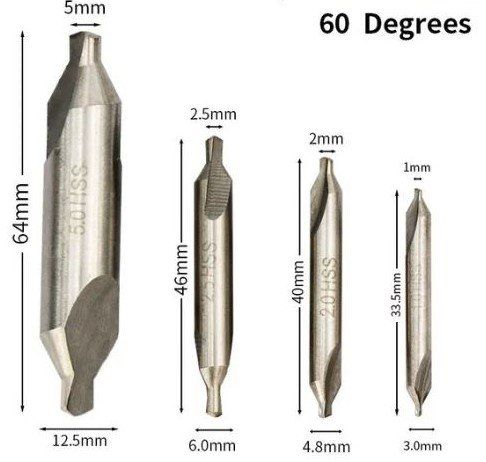HSS Zentrierbohrer-Set 4-tlg. – Für Metall, 60 Grad, 1–5 Mm | Präzises Bohren Für Drehbank & Heimwerker