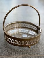 Jugendstil Anbietschale, Messing und Glaseinsatz Artdeco