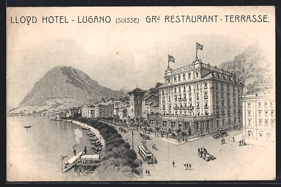 Cartoline postali: Litho Lugano, Lloyd Hotel, Grand Restaur – Usato da Berlin venduto da bartko-reher