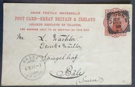 GB Ganzsache 1898 London nach Basel Schweiz Postkarte