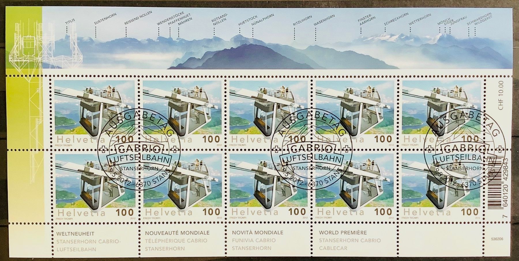 Tutti i francobolli: 2012 / Kleinbogen Cabrio Stanserhorn ET – Nuovo (secondo la descrizione) da Liestal venduto da Skunk02