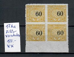 1915: Eisenbahnmarken Nr.17Aa 4er Block Abart **.